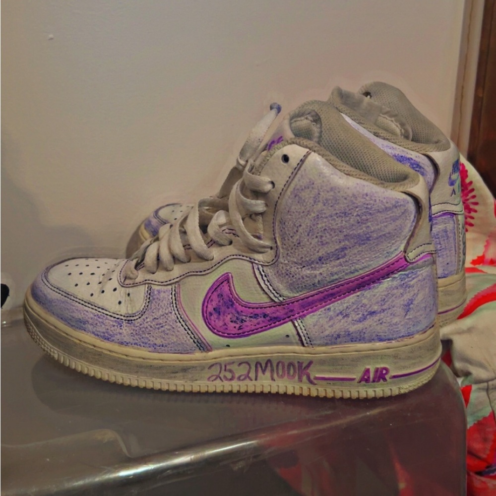 Nike Women's High-Top Sneakers - Cream and Purple